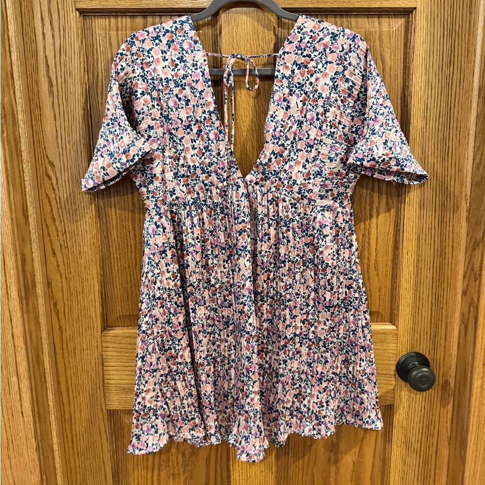Lulu’s Express Yourself Blush Pink Floral Print Satin Babydoll Dress. Size Small - Picture 11 of 14